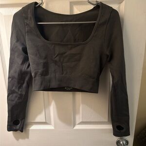 Women's Long Sleeve Ribbed Crop Top - Dark grey